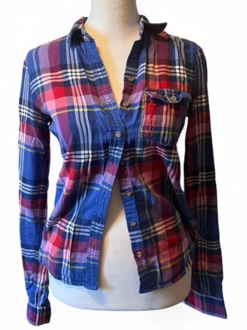 Abercrombie & Fitch Vintage Y2K Plaid Flannel Shirt Preppy Fitted Women’s XS